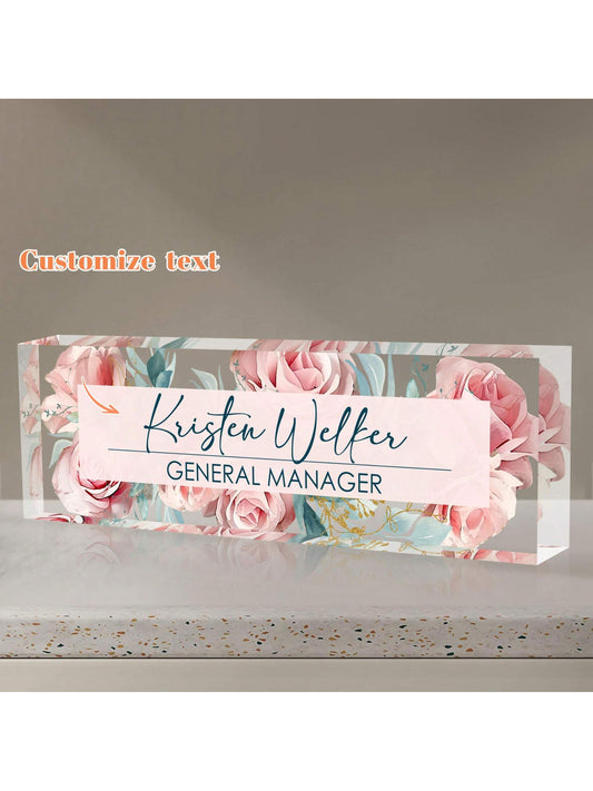 1pc Personalized Floral Acrylic Table Plaque-21Styles, Desk Name Plate Personalized, Office Desk Decor For Women Men, Acrylic Desk Accessories, Office Gifts For Boss, Employee Appreciation Gifts,Ideal