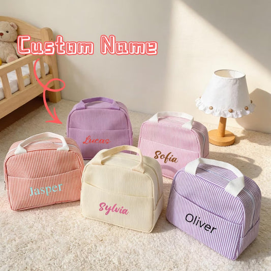 1pc Personalized Insulated Lunch Bag/Lunch Box, Customized Corduroy Lunch Box (Nameable), Lunch Tote Bag, Reusable Lunch Bag, Back To School Gift, Essential For School And Work, Gift For Her