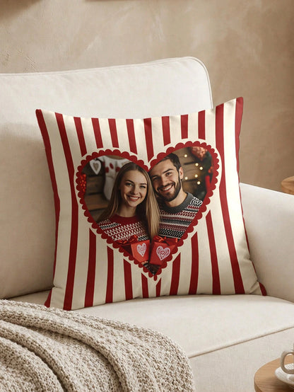 1pc Personalized Photo & Name Pillowcase, Wedding Couple Commemorative Gift, For Home Decor, Valentine's Day, Christmas, Thanksgiving, Mother's Day, Father's Day, Gift For Dad Or Mom, New Year Pattern