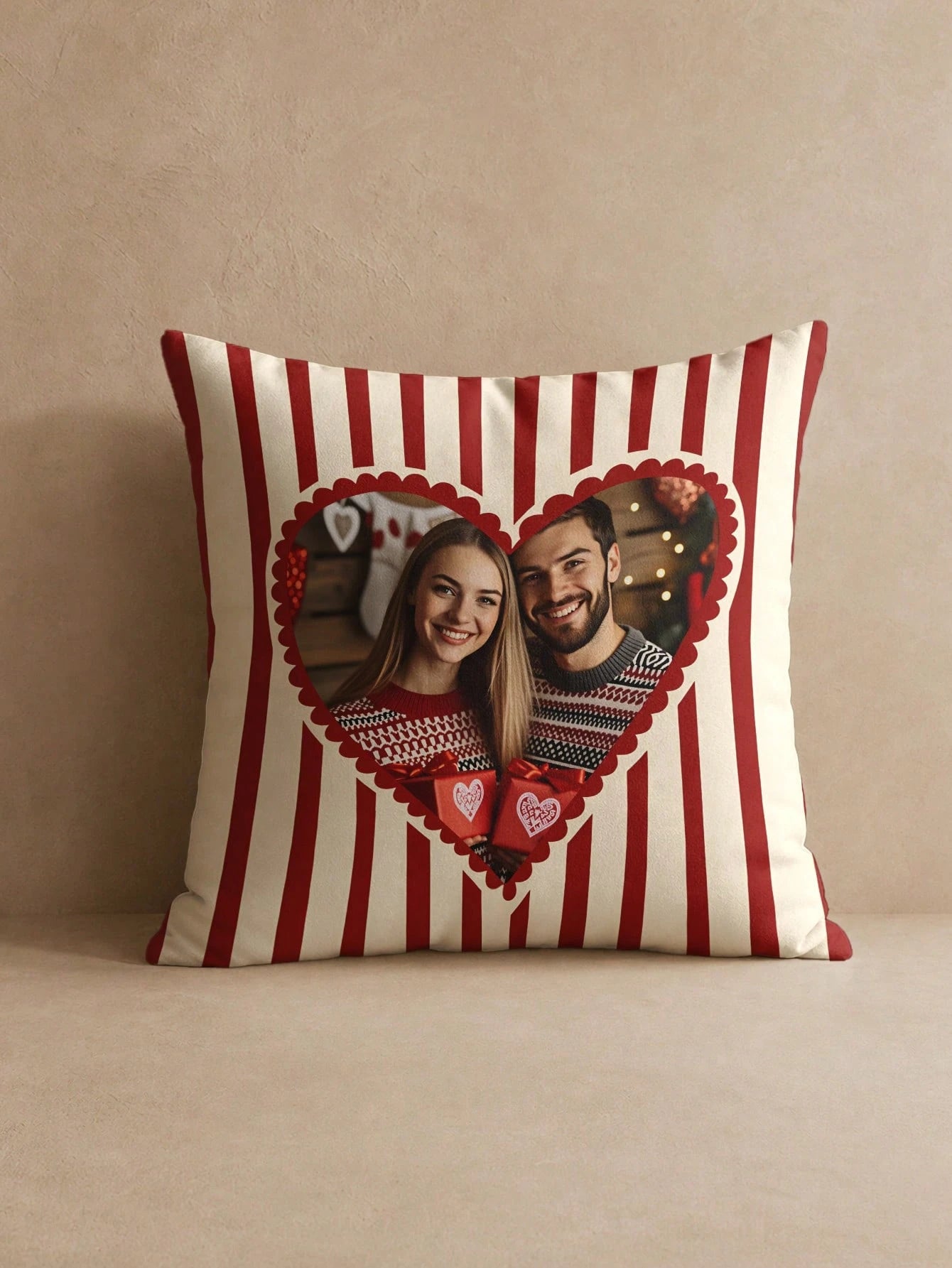 1pc Personalized Photo & Name Pillowcase, Wedding Couple Commemorative Gift, For Home Decor, Valentine's Day, Christmas, Thanksgiving, Mother's Day, Father's Day, Gift For Dad Or Mom, New Year Pattern