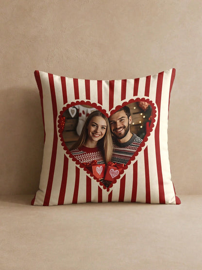 1pc Personalized Photo & Name Pillowcase, Wedding Couple Commemorative Gift, For Home Decor, Valentine's Day, Christmas, Thanksgiving, Mother's Day, Father's Day, Gift For Dad Or Mom, New Year Pattern