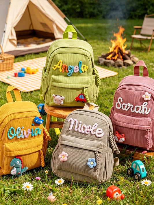 1pc Personalized Pink Backpack Custom Name Corduroy Backpack Cute School Bag Adorable Embroidered Bag For School Unique Back-To-School Birthday Gift, For Girls, Aesthetic