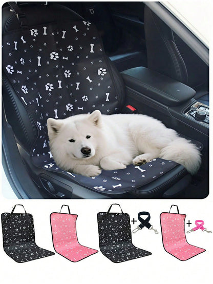 1pc Pet Mat For Car Front/Back Passenger Side, Waterproof, Wear-Resistant, Printed Oxford Cloth, Outdoor Travel Pet Pad, Cat & Dog Waterproof Backseat Mat, Anti-Dirty Pet Car Mat, Pet Accessories