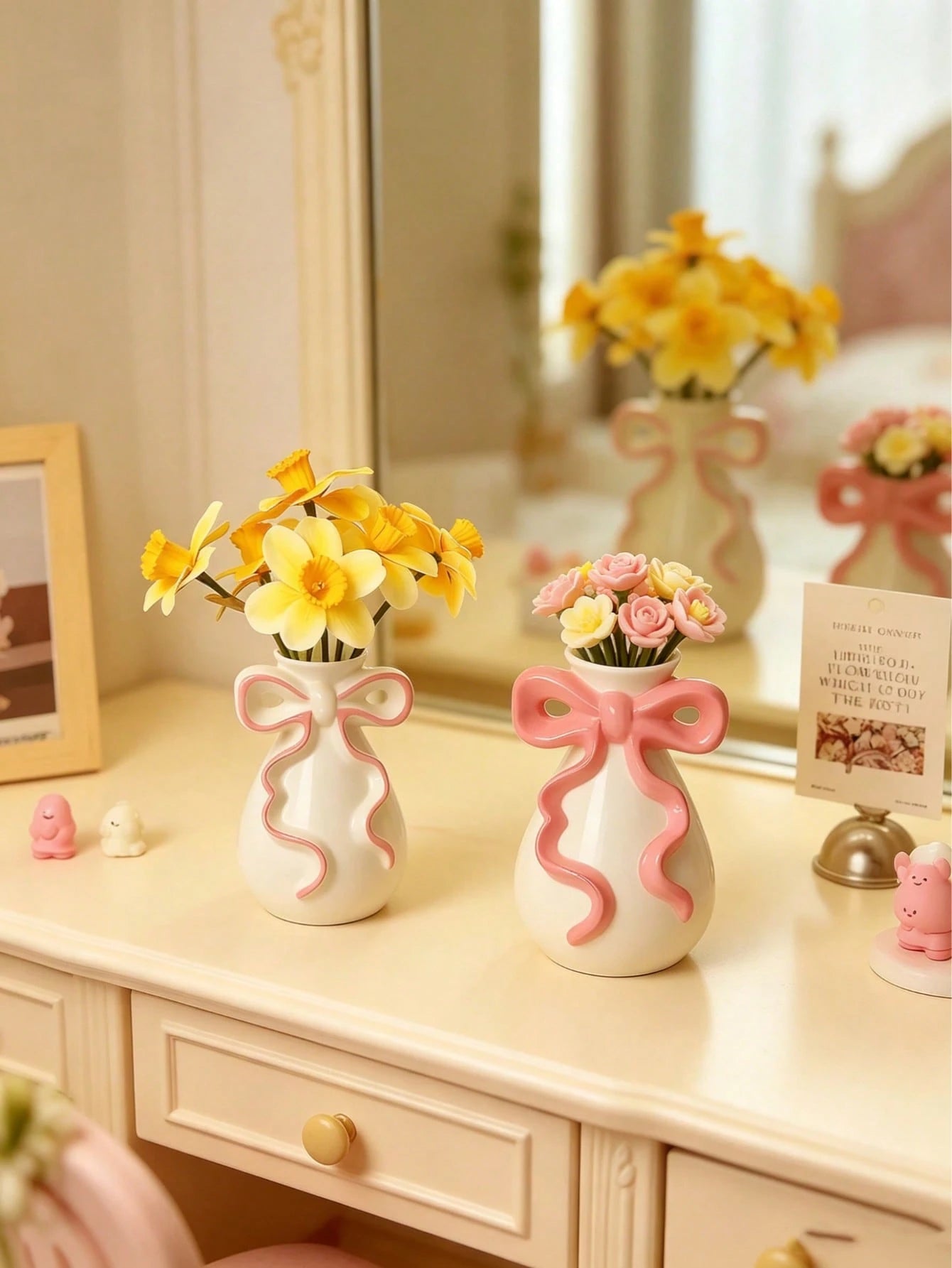 1pc Pink Bow Vase, Cute Decorative Vase, Suitable For Baby Room Decoration, Can Be Used For Flower Arrangement Or Displaying Tulips And Dried Flowers, Ideal Decoration For Vanity, Bedroom, And Wedding