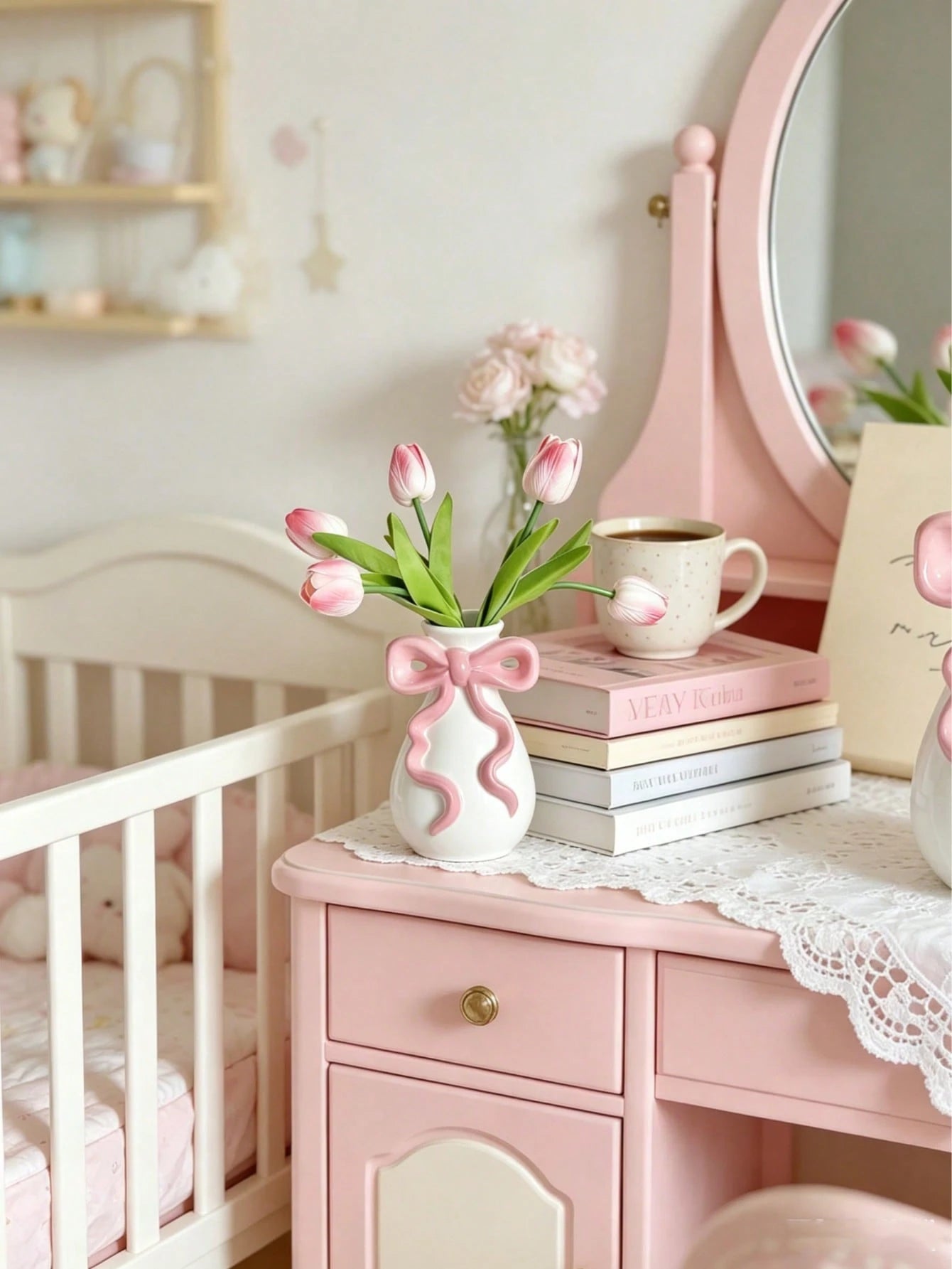 1pc Pink Bow Vase, Cute Decorative Vase, Suitable For Baby Room Decoration, Can Be Used For Flower Arrangement Or Displaying Tulips And Dried Flowers, Ideal Decoration For Vanity, Bedroom, And Wedding