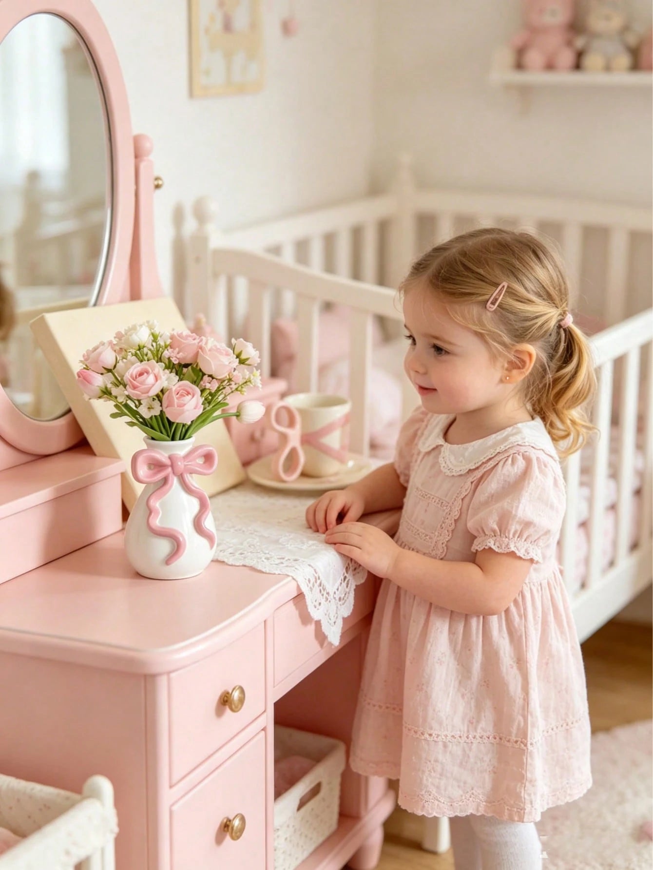 1pc Pink Bow Vase, Cute Decorative Vase, Suitable For Baby Room Decoration, Can Be Used For Flower Arrangement Or Displaying Tulips And Dried Flowers, Ideal Decoration For Vanity, Bedroom, And Wedding