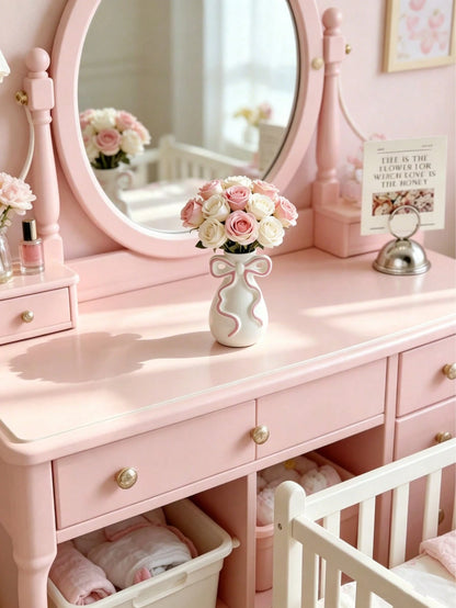 1pc Pink Bow Vase, Cute Decorative Vase, Suitable For Baby Room Decoration, Can Be Used For Flower Arrangement Or Displaying Tulips And Dried Flowers, Ideal Decoration For Vanity, Bedroom, And Wedding
