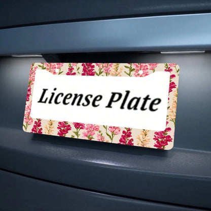 1pc Pink Floral Pattern 2 Hole License Plate Frame Aluminum Material 6x12 Inches With Screw Set Vintage Car Decoration Standard US License Plate Size Fits American Car Licence Plates Auto Accessories