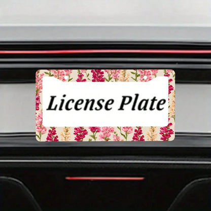 1pc Pink Floral Pattern 2 Hole License Plate Frame Aluminum Material 6x12 Inches With Screw Set Vintage Car Decoration Standard US License Plate Size Fits American Car Licence Plates Auto Accessories