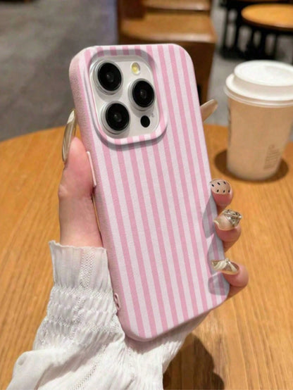 1pc Pink Striped Pattern, Large Hole Leather Texture Pink Shockproof Phone Case, TPU Material, Suitable As A Holiday Gift, Compatible With Apple Xs/Xsmax/Xr/11 12 13 14 15 16pro/Promax/14 15 16plus/17