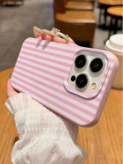 1pc Pink Striped Pattern, Large Hole Leather Texture Pink Shockproof Phone Case, TPU Material, Suitable As A Holiday Gift, Compatible With Apple Xs/Xsmax/Xr/11 12 13 14 15 16pro/Promax/14 15 16plus/17