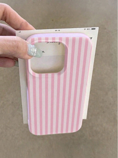 1pc Pink Striped Pattern, Large Hole Leather Texture Pink Shockproof Phone Case, TPU Material, Suitable As A Holiday Gift, Compatible With Apple Xs/Xsmax/Xr/11 12 13 14 15 16pro/Promax/14 15 16plus/17