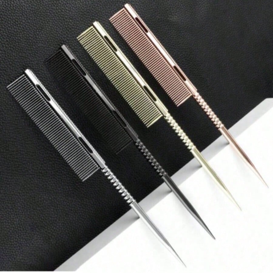 1pc Pointed Tail Aluminum Hair Comb, Salon Perming & Dyeing Sectioning Comb, Pointed Tail Hair Comb, Aluminum Hair Comb, Fine Tooth Comb, Anti-Static & Heat Resistant, Professional Barber Comb