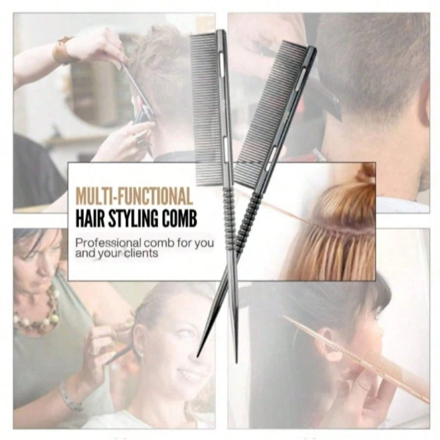 1pc Pointed Tail Aluminum Hair Comb, Salon Perming & Dyeing Sectioning Comb, Pointed Tail Hair Comb, Aluminum Hair Comb, Fine Tooth Comb, Anti-Static & Heat Resistant, Professional Barber Comb