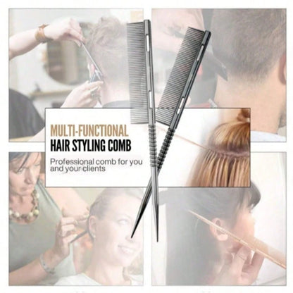 1pc Pointed Tail Aluminum Hair Comb, Salon Perming & Dyeing Sectioning Comb, Pointed Tail Hair Comb, Aluminum Hair Comb, Fine Tooth Comb, Anti-Static & Heat Resistant, Professional Barber Comb