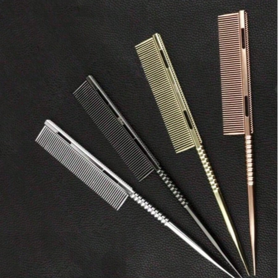 1pc Pointed Tail Aluminum Hair Comb, Salon Perming & Dyeing Sectioning Comb, Pointed Tail Hair Comb, Aluminum Hair Comb, Fine Tooth Comb, Anti-Static & Heat Resistant, Professional Barber Comb
