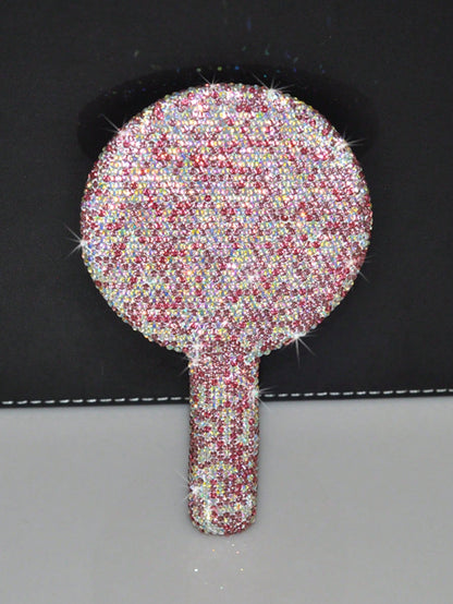 1pc Portable Crystal Rhinestone Handheld Mirror, Rhinestone-Encrusted ABS Beauty Handle Makeup Mirror, Bling Bling Princess Mirror For Makeup Touch-Up Best Home Decor Back To School Room Decor School