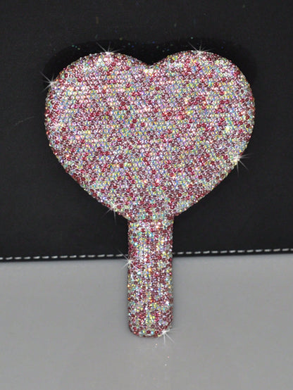 1pc Portable Crystal Rhinestone Handheld Mirror, Rhinestone-Encrusted ABS Beauty Handle Makeup Mirror, Bling Bling Princess Mirror For Makeup Touch-Up Best Home Decor Back To School Room Decor School