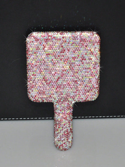 1pc Portable Crystal Rhinestone Handheld Mirror, Rhinestone-Encrusted ABS Beauty Handle Makeup Mirror, Bling Bling Princess Mirror For Makeup Touch-Up Best Home Decor Back To School Room Decor School