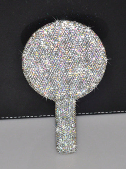 1pc Portable Crystal Rhinestone Handheld Mirror, Rhinestone-Encrusted ABS Beauty Handle Makeup Mirror, Bling Bling Princess Mirror For Makeup Touch-Up Best Home Decor Back To School Room Decor School