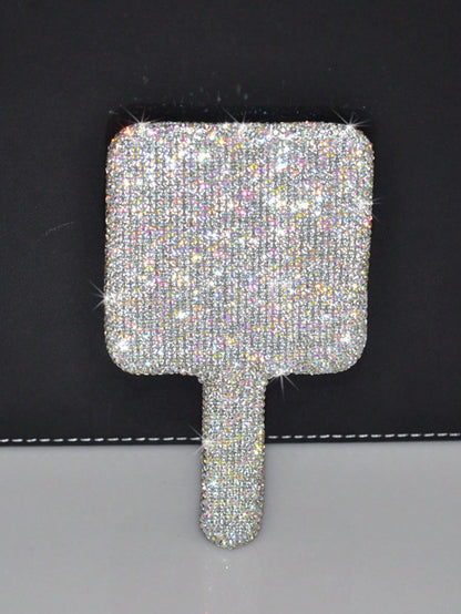 1pc Portable Crystal Rhinestone Handheld Mirror, Rhinestone-Encrusted ABS Beauty Handle Makeup Mirror, Bling Bling Princess Mirror For Makeup Touch-Up Best Home Decor Back To School Room Decor School