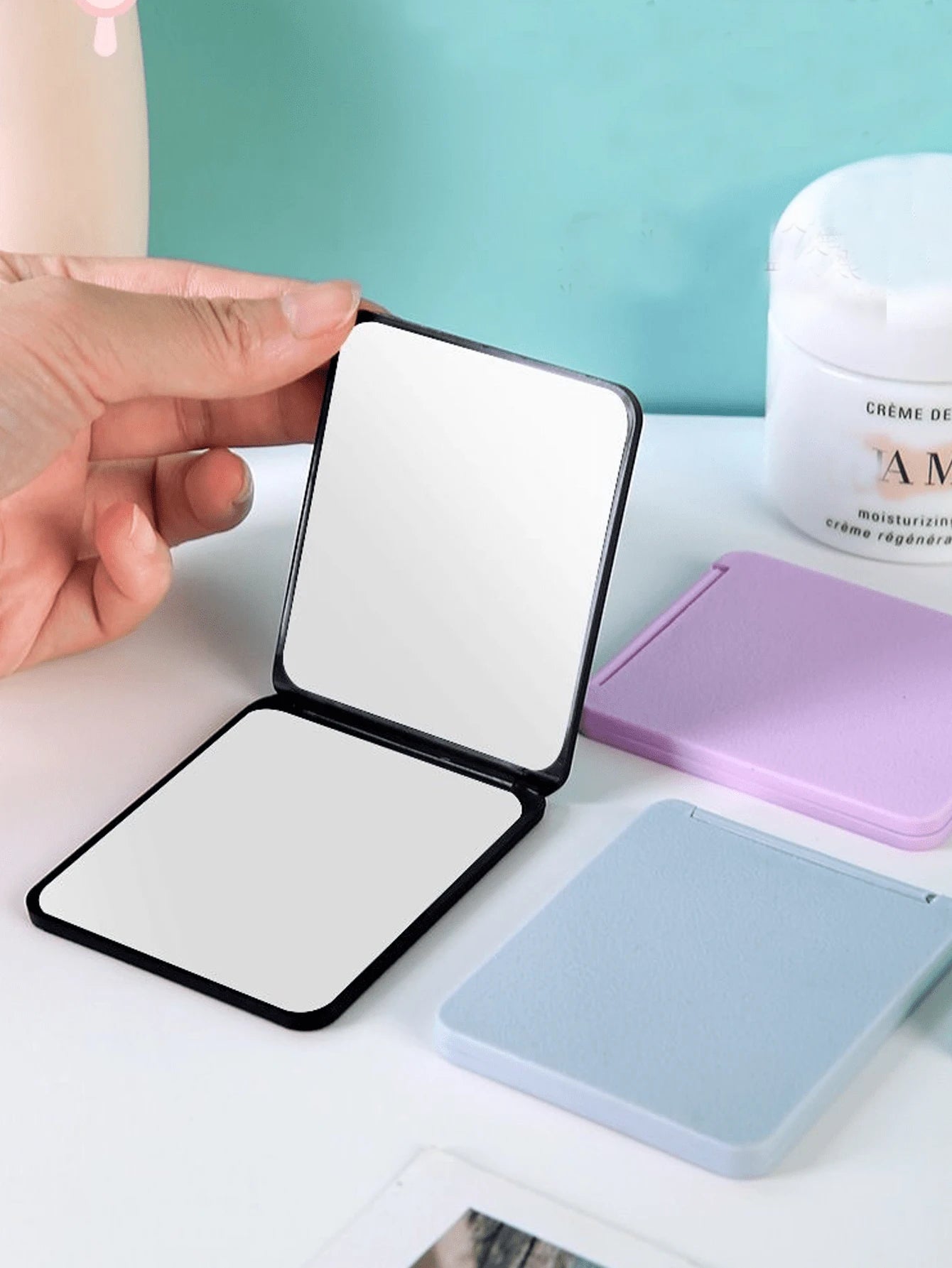1pc Portable Folding Makeup Mirror, Adjustable Handheld Mirror With Stand, Suitable For Dorm Desk And Office Vanity Mirror, Gift For Women And Girls, Travel Supplies Home Bathroom Decor Autumn Decorat