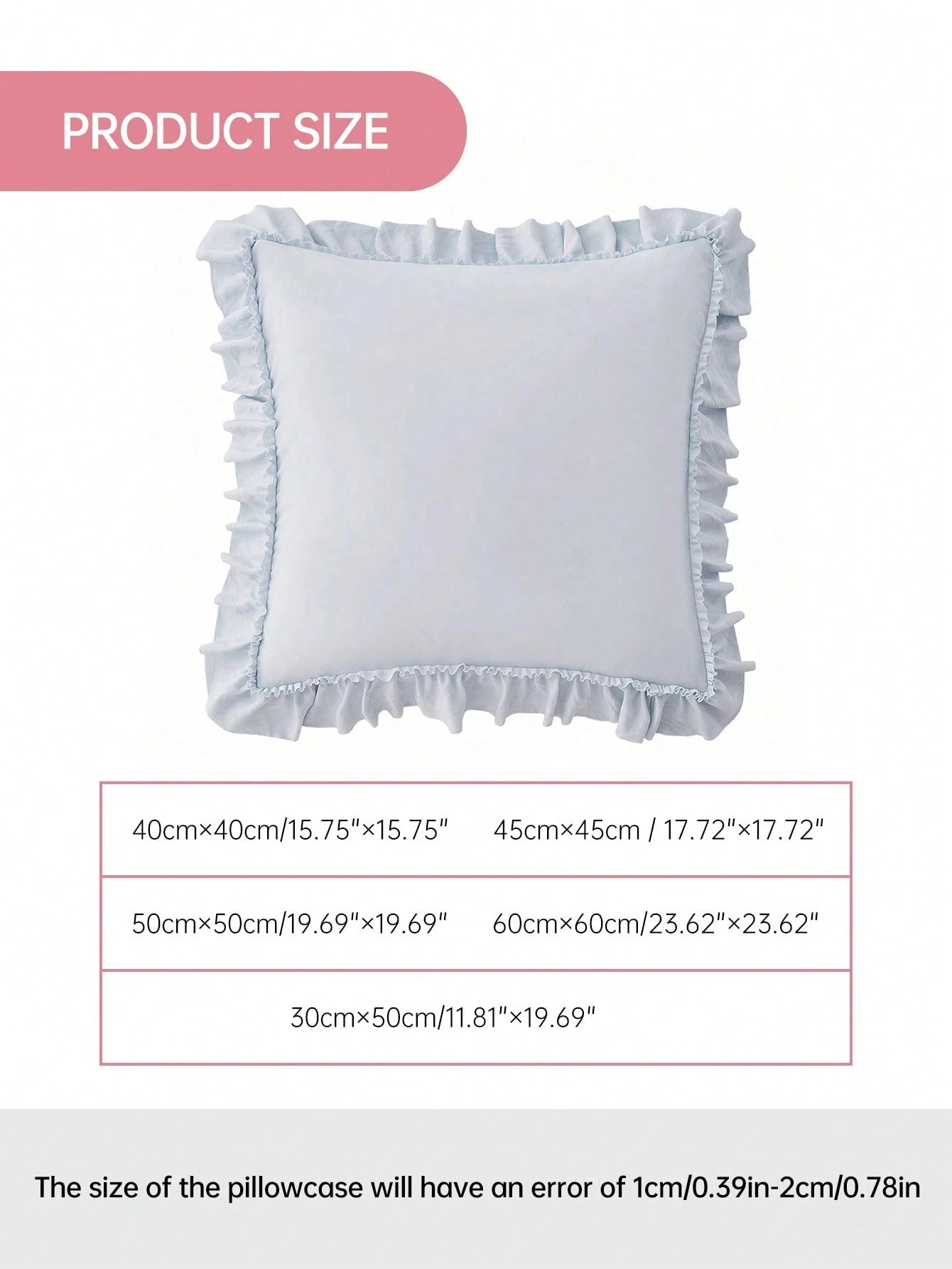 1pc Prewashed 100% Polyester French Romantic Ruffled Quilted Pillow Sham, Without Filling, Envelope Closure, Wrinkle Resistant, Machine Washable, OEKO-TEX Certified, Blue