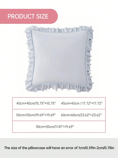 1pc Prewashed 100% Polyester French Romantic Ruffled Quilted Pillow Sham, Without Filling, Envelope Closure, Wrinkle Resistant, Machine Washable, OEKO-TEX Certified, Blue