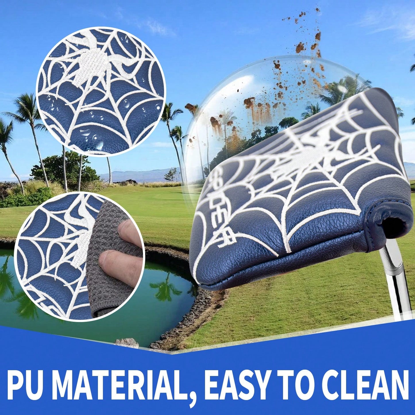 1pc PU Leather Spider Design Golf Club & Putter Head Covers- Premium Gift Set For Golf Enthusiasts & Friends