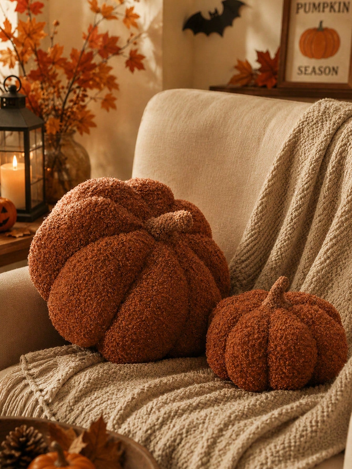 1pc Pumpkin Throw Pillow, Thanksgiving Pumpkin Decorative Pillow, Brown Shaped Pillow, Suitable For Autumn Room Decor Gift, Teddy Fleece Cute Halloween Throw Pillow, Autumn Decorative Pillow