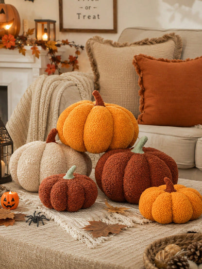 1pc Pumpkin Throw Pillow, Thanksgiving Pumpkin Decorative Pillow, Brown Shaped Pillow, Suitable For Autumn Room Decor Gift, Teddy Fleece Cute Halloween Throw Pillow, Autumn Decorative Pillow