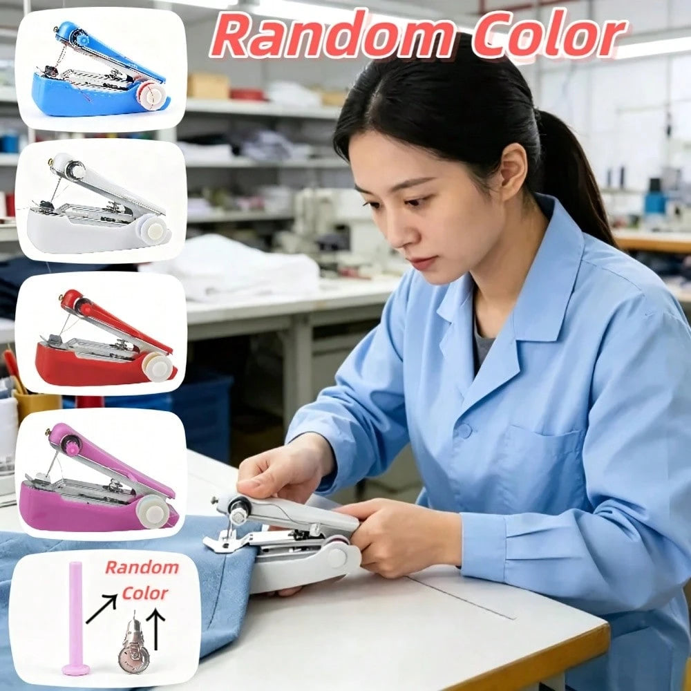 1pc Random Color Portable Handheld Mini Sewing Machine, Durable Home Sewing Kit For Clothing And Fabric Repair, Includes Sewing Machine, Threader And Long Thread Spool
