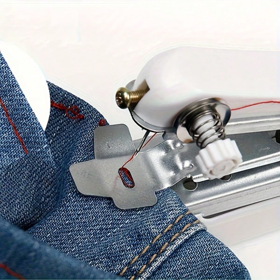 1pc Random Color Portable Handheld Mini Sewing Machine, Durable Home Sewing Kit For Clothing And Fabric Repair, Includes Sewing Machine, Threader And Long Thread Spool