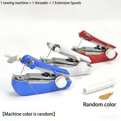 1pc Random Color Portable Handheld Mini Sewing Machine, Durable Home Sewing Kit For Clothing And Fabric Repair, Includes Sewing Machine, Threader And Long Thread Spool