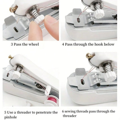 1pc Random Color Portable Handheld Mini Sewing Machine, Durable Home Sewing Kit For Clothing And Fabric Repair, Includes Sewing Machine, Threader And Long Thread Spool