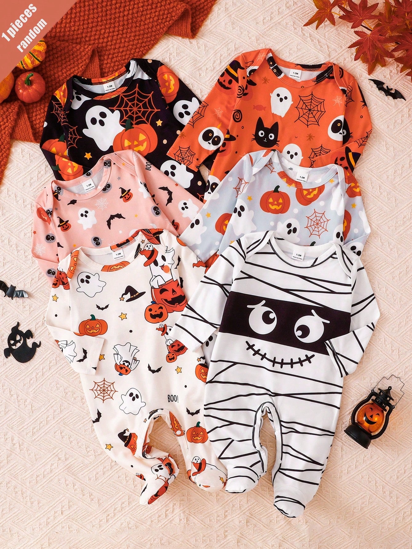 [1pc Randomly Selected]Newborn Knitted Comfortable Soft Footed Cute Halloween Home Wear, Best Gift For Newborns