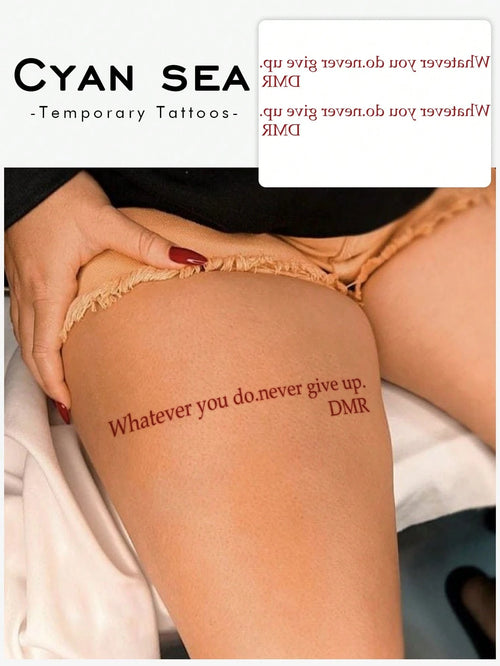 1pc Red Double Line Inspirational English Quote Horizontal Stripe Temporary Tattoo Sticker, Realistic Tattoo Design, Suitable For Daily Wear, Bachelorette Party Favors, Music Festivals, Gaming, Gradua
