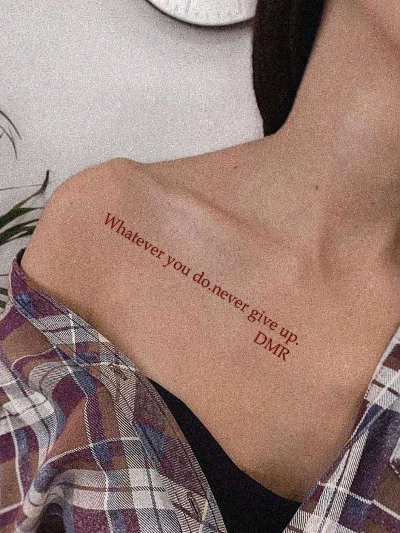 1pc Red Double Line Inspirational English Quote Horizontal Stripe Temporary Tattoo Sticker, Realistic Tattoo Design, Suitable For Daily Wear, Bachelorette Party Favors, Music Festivals, Gaming, Gradua
