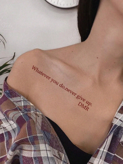 1pc Red Double Line Inspirational English Quote Horizontal Stripe Temporary Tattoo Sticker, Realistic Tattoo Design, Suitable For Daily Wear, Bachelorette Party Favors, Music Festivals, Gaming, Gradua