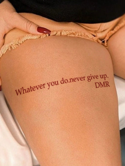 1pc Red Double Line Inspirational English Quote Horizontal Stripe Temporary Tattoo Sticker, Realistic Tattoo Design, Suitable For Daily Wear, Bachelorette Party Favors, Music Festivals, Gaming, Gradua