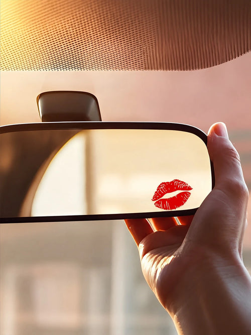 1pc Red Lips Design, Fantasy Cartoon Theme, Self-Adhesive Rearview Mirror Sticker, Glossy Surface, Irregular Shape, Suitable For Car, Motorcycle, Laptop, And Glass Surface Decoration