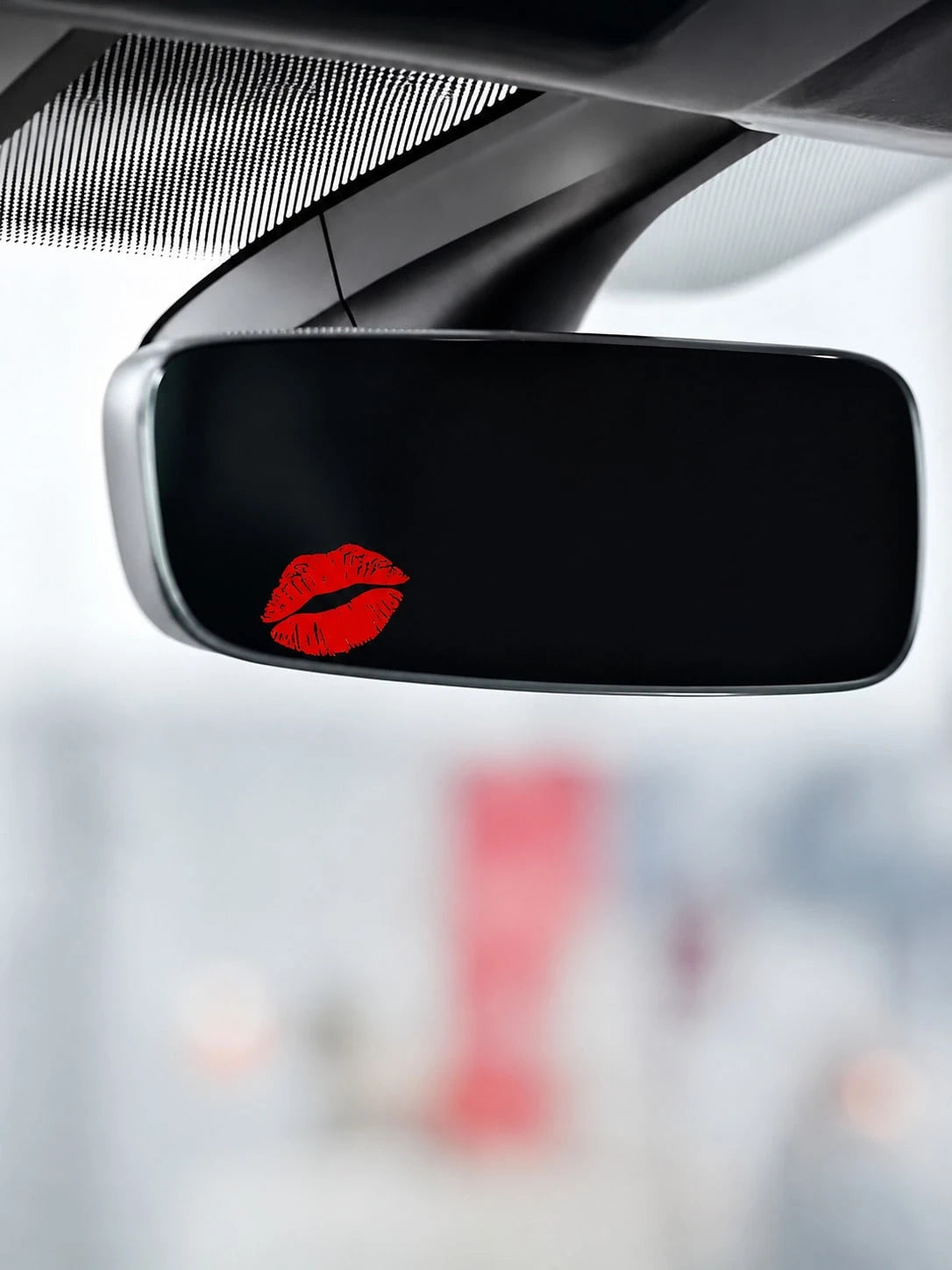 1pc Red Lips Design, Fantasy Cartoon Theme, Self-Adhesive Rearview Mirror Sticker, Glossy Surface, Irregular Shape, Suitable For Car, Motorcycle, Laptop, And Glass Surface Decoration