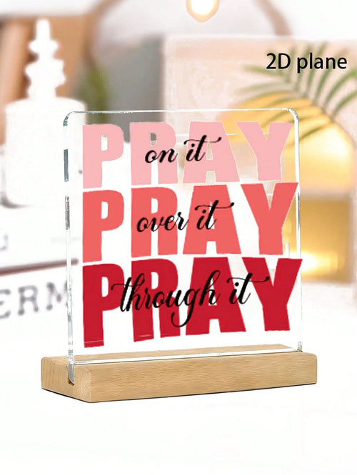 1pc Red"Prayer"Acrylic Desktop Decor-With Wooden Base-Transparent Standalone Slogan Plaque,Christian Desktop Decoration With Bible,Religious Gift,Very Suitable Forroom Decor,Bedroom Decor,Home Decor,T