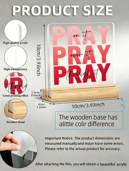 1pc Red"Prayer"Acrylic Desktop Decor-With Wooden Base-Transparent Standalone Slogan Plaque,Christian Desktop Decoration With Bible,Religious Gift,Very Suitable Forroom Decor,Bedroom Decor,Home Decor,T