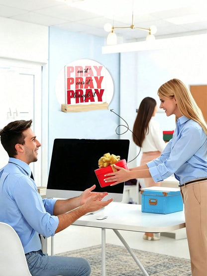1pc Red"Prayer"Acrylic Desktop Decor-With Wooden Base-Transparent Standalone Slogan Plaque,Christian Desktop Decoration With Bible,Religious Gift,Very Suitable Forroom Decor,Bedroom Decor,Home Decor,T