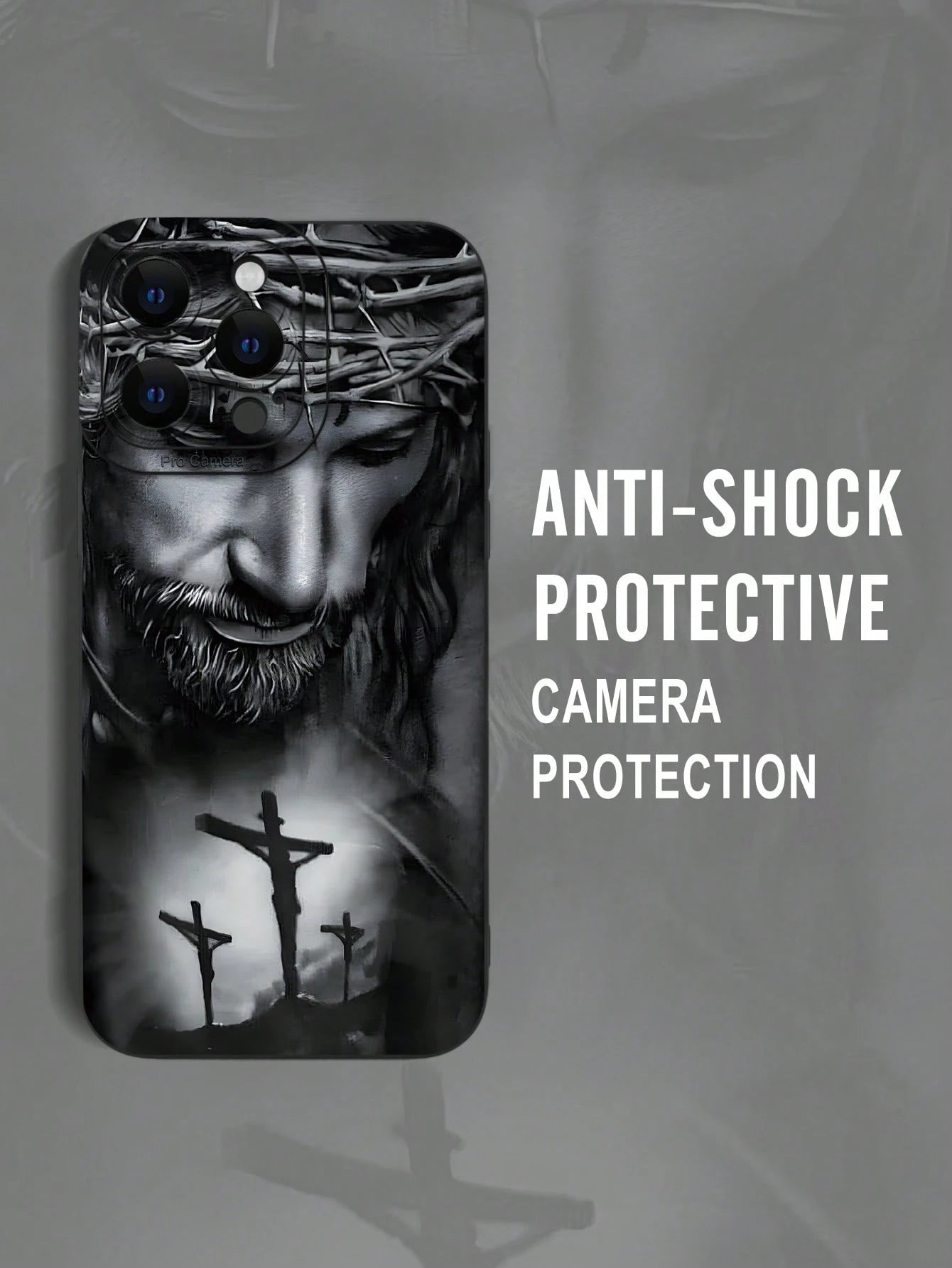 1pc Religious Mythological Figure Elements Fashion Phone Case Black White Graphic 2D Pattern Popular Creative Stylish Believer Style For Gifting To Friends Family Couples Yourself Black Matte Soft Pro