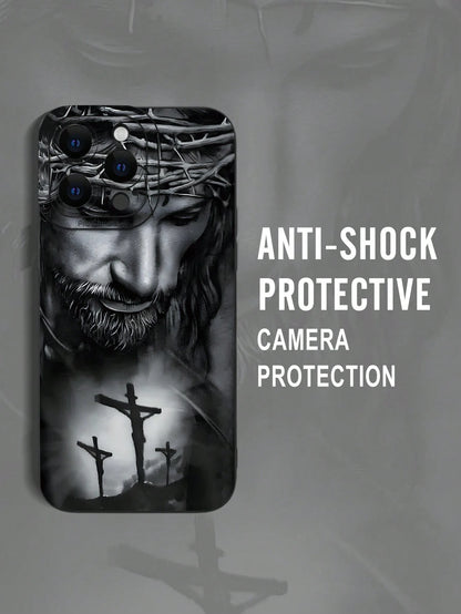 1pc Religious Mythological Figure Elements Fashion Phone Case Black White Graphic 2D Pattern Popular Creative Stylish Believer Style For Gifting To Friends Family Couples Yourself Black Matte Soft Pro