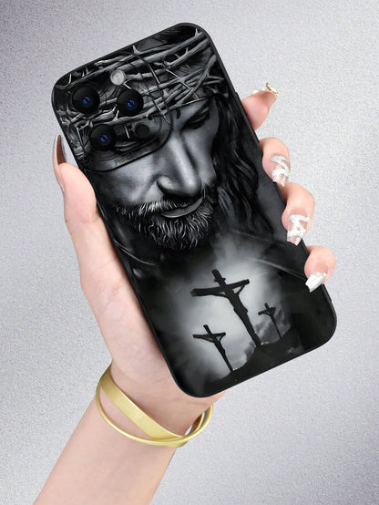 1pc Religious Mythological Figure Elements Fashion Phone Case Black White Graphic 2D Pattern Popular Creative Stylish Believer Style For Gifting To Friends Family Couples Yourself Black Matte Soft Pro