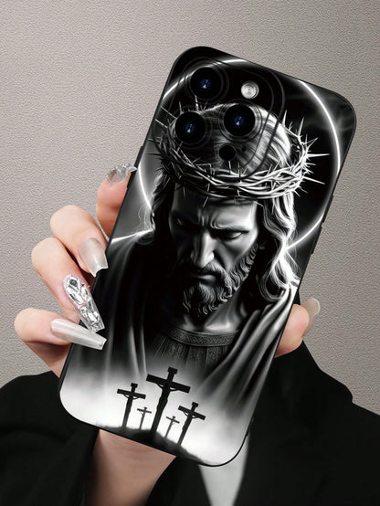 1pc Religious Mythological Figure Elements Fashion Phone Case Black White Graphic 2D Pattern Popular Creative Stylish Believer Style For Gifting To Friends Family Couples Yourself Black Matte Soft Pro