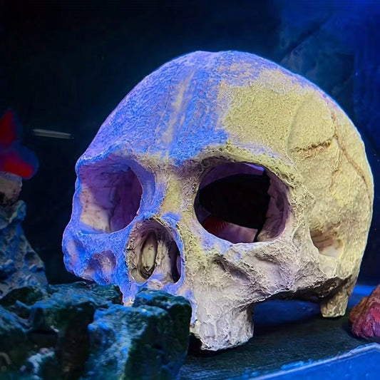 1pc Resin Aquarium Decor Skull Ornament, Suitable For Reptiles And Pets